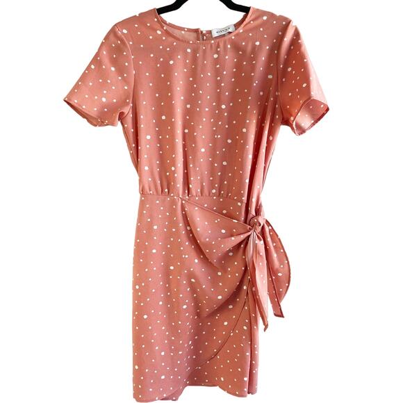 Gilli S Coral Pink White Ditsy Polka Dot Tie Up Wrap Short Sleeve Mini Dress - Picture 2 of 8